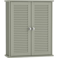 HOMCOM Bathroom Cabinet, Bathroom Wall Cabinet with Louvered Doors and Adjustable Shelf Storage for Kitchen, Light Green