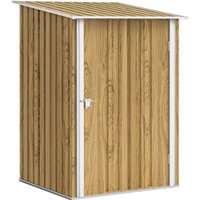 3.3 x 3.4ft Lean To Steel Garden Shed Locking Door Light Wood Effect White
