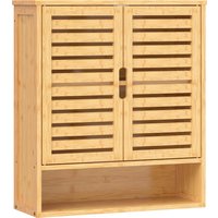 HOMCOM Bathroom Wall Cabinet, Wall Mounted Bathroom Cabinet with 2 Louvered Doors, Open Shelf and Adjustable Shelf Storage