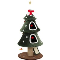 Cat Tree Christmas Cat Tower Dual Condos Sisal Ladder Jute Posts Anti Tip Rope Hanging Balls 60 x 60 x 132 cm