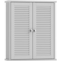 HOMCOM Bathroom Cabinet, Bathroom Wall Cabinet with Louvered Doors and Adjustable Shelf Storage for Kitchen, White