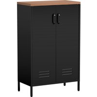 HOMCOM Küchenschrank aus Stahl, 2 Türen, verstellbare Einlegeböden, Industrial, vielseitiger Aufbewahrungsschrank für Wohnzimmer, Esszimmer, Büro, 65x35x106 cm, Schwarz/Braun Holzoptik Aosom