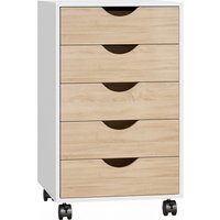 HOMCOM Rollcontainer mit 5 Schubladen, Büroschubladenkommode auf Rollen, mobiler Aktenschrank für Arbeitszimmer, Wohnzimmer, 40x40x67 cm, Weiß und Natur Aosom