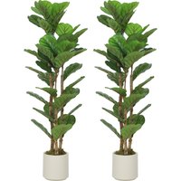 HOMCOM Lot de 2 plantes artificielles 120 cm Figuier lyre arbre artificiel avec pot en plastiqu