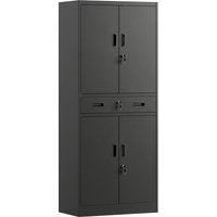 HOMCOM Armário metálico 180 cm, armário de ferramentas com portas trancáveis, gaveta e prateleiras ajustáveis, Preto Aosom Portugal