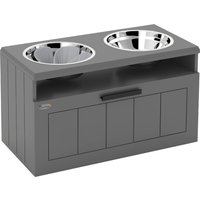 PawHut Raised Dog Bowl with Slow Feeder, Two Stainless Steel Dog Bowls, Drawer, for Large and Extra Large Dogs, Grey