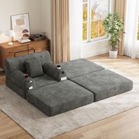 Corduroy Sleeper Chair Ottoman Metal Frame Convertible 1 Seater Sofa Bed High Backrest x 162W x cm Dark Gray Aosom UK