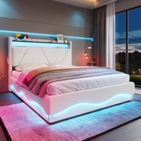 Space-Saving Upholstered Bed with Under-Bed Storage, Modern Bed Frame with Soft Velvet Fabric, 159L x 221W x 115.5H cm, Beige Aosom UK
