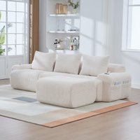Sectional Sofa Built Cup Holders Side Storage Pockets 3 Seater Modular Sofa Ottomans x 174W x cm Aosom UK
