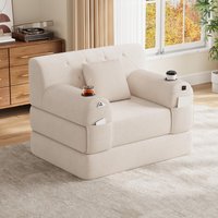 Convertible 1 Seater Sleeper Sofa Tufted Corduroy Upholstery Sofa Bed Living Rooms Small Spaces x 80W x cm Aosom UK