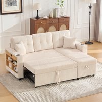 Multifunctional Sofa Bed Hidden Storage Pull‑Out Bed LED Lighted Guest Couch Wide Armrests x 82W x cm Aosom UK