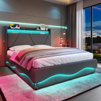 Space-Saving Upholstered Bed with Under-Bed Storage, Modern Bed Frame with Soft Velvet Fabric, 159L x 221W x 115.5H cm, Dark Gray Aosom UK