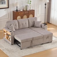 Multifunctional Corduroy Sofa Bed Hidden Storage LED Lighted Guest Couch Family Film Nights x 82W x cm Light Gray Aosom UK