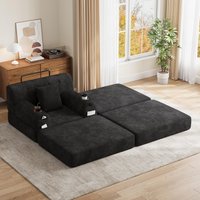 Corduroy Sleeper Chair Ottoman Metal Frame Convertible 1 Seater Sofa Bed High Backrest x 162W x cm Aosom UK