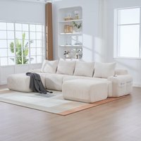 4 Seater Modular Cord Sofa 2 Ottomans Integrated Cup‑Holders Sectional Sofa Living Rooms x 174W x cm Aosom UK