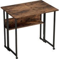 HOMCOM Schreibtisch 80 cm Klappbarer Computertisch mit Ablagefach, Bürotisch, Industrieller Klapptisch für Homeoffice, Schlafzimmer, Rustikal-Braun Aosom