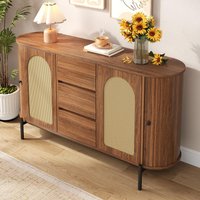 Spacious Sideboard with 3 Drawers and Adjustable Shelves, Stylish Cabinet for Living Room or Entryway, 140L x 38W x 77.5H cm, Walnut Aosom UK