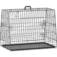 PawHut 35"(90 cm) Car Dog Crate Medium Large Collapsible Slanted Travel Dog Cage with Tray for Car Boot