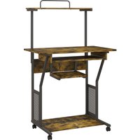 HOMCOM Mesa de computador com rodízios e prateleiras de arrumação, estação de trabalho com bandeja para teclado, 80 x 50 x 130 cm, castanho Aosom Po