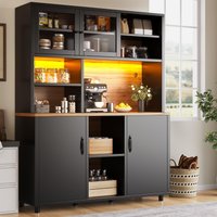 Tall Multi‑Purpose Storage Cabinet with App‑Controlled LED Lighting, Retro-Style Kitchen Hutch for Kitchen, 140L x 40W x 185H cm, Black Aosom UK