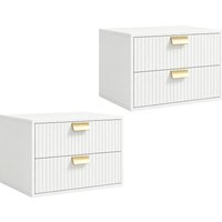 HOMCOM Modern Floating Nightstands Set of 2, Wall Mounted Bedside Tables with 2 Drawers, White