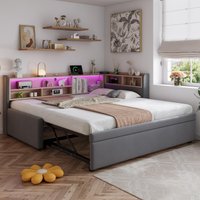 Practical Upholstered Daybed with Pull‑Out Trundle, Perfect Bed Frame for Studios or Guest Spaces, 201L x 105W x 85H cm, Grey Aosom UK