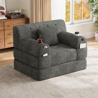 1 Seater Sleeper Sofa High Density Foam Convertible Chair Bed Living Rooms or Home Offices x 80W x cm Dark Gray Aosom UK