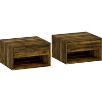 HOMCOM Set of Two Floating Bedside Tables - Rustic Brown