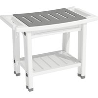HOMCOM 2-stufige Badbank, leichte Duschbank aus HDPE mit EVA-Sitzkissen, seitliche Brausehalterung, Ablagefach, Tragkraft 120 kg, 55.5x31.5x46.5 cm, Weiß Aosom