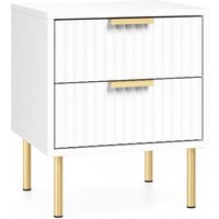 HOMCOM Nachttisch, gerillte Optik mit 2 Schubladen und Stahlfüßen, Beistelltisch für Schlafzimmer und Wohnzimmer, Maße 40 x 39 x 48 cm, weiß Aosom