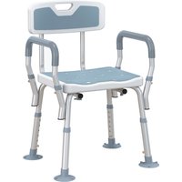 HOMCOM Banqueta de duche cadeira de duche ergonómica altura regulável pés antiderrapantes 56,5 x 53,5 x 87 cm branco e azul Aosom Portugal