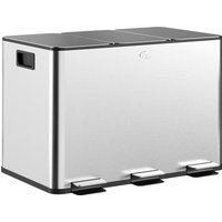 HOMCOM Poubelle de cuisine, poubelle tri sélectif, 3 compartiments de 10L, seaux intérieurs amo
