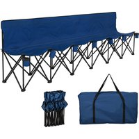 Outsunny 6 Seater Folding Sports Bench Outdoor Picnic Camping Portable Spectator Chair Steel Frame w/ Cup Holder & Carry Bag - Blue