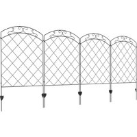 Outsunny Decorative Outdoor Steel Picket Fence Panels, Set of 4, with Elegant Swirls Design, Durable and Stylish, Classic Black Aosom UK