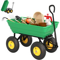 Outsunny 75 Litre Large Garden Cart Heavy Duty 4 Wheel Trolley Dump Wheelbarrow Tipping Truck Trailer - Green Aosom UK