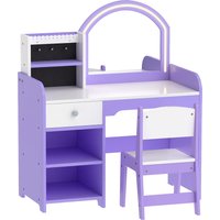 AIYAPLAY Kids Vanity Set, Girls Dressing Table with Stool, 2-Colour Lights Mirror, Pretend Dresser Gift for Ages 3-8, Purple