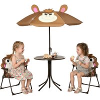 Outsunny Kids Picnic & Table Chair set, Outdoor Folding Garden Furniture w/ Removable, Adjustable Sun Umbrella, Ages 3-6 Years, Brown Aosom UK