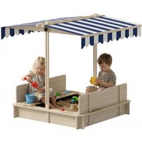 Outsunny Children Cabana Sandbox Kids Square Wooden Sandpit Outdoor Backyard Playset Play Station Adjustable Canopy, 106x106x121cm Aosom UK