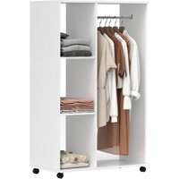 HOMCOM Open Wardrobe with Hanging Rail and Storage Shelves w/Wheels Bedroom-White