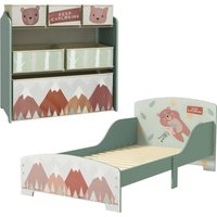 ZONEKIZ Toddler Bed Frame, Kids Storage Shelf Unit with 6 Fabric Bins for Ages 3-6 Years, Green Aosom UK