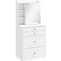 HOMCOM Dressing Table with Mirror and Mobile Storage Stool, Compact Vanity Table with Cabinet, Drawers, Open Shelves, White