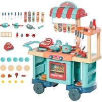 HOMCOM 50 Pcs Kids Kitchen Play set Fast Food Trolley Cart Pretend Playset Toys w/ Money Cash Register Accessories Gift for Age 3-6 Aosom UK