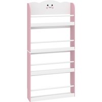 AIYAPLAY 4 Tier Kids Bookshelf, Wall-Mounted Children Bookcase, Toddler Space-Saving Bookcase for Kids Room, Playroom, Pink