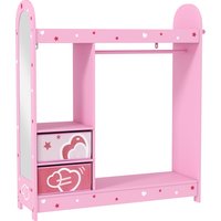 AIYAPLAY Kids Clothes Rail, Kids Wardrobe with Mirror, Shelves, Fabric Storage and Hooks for Bedroom, Nursery, Pink