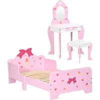 ZONEKIZ 3PCs Kids Bedroom Furniture Set with Bed, Dressing Table and Stool, Princess Themed, for 3-6 Years Old, Pink Aosom UK