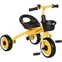 AIYAPLAY Toddler Trike: Adjustable Seat, Storage Basket & Bell, Durable Tricycle for 2-5 Years, Sunny Yellow Aosom UK