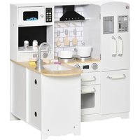 HOMCOM Spielküche aus Holz Kinderküche Holzküchemit Waschbecken Töpfen Küchenhelfern Küchenspielzeug mit Sound für 3–6 Jahre Kinder Naturholz+Weiß Aosom
