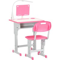HOMCOM Kids Desk and Chair Set Adjustable Height Study Table Set with Drawer, Book Stand, Pen Slot - Pink