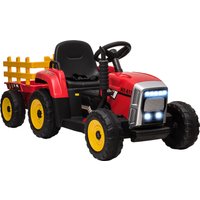 HOMCOM Electric Ride on Tractor with Detachable Trailer, 12V Kids Battery Powered Electric Car w/ Remote Control, Music Start up Sound