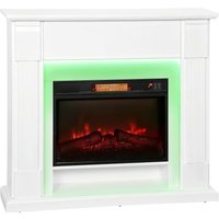 HOMCOM Lareira Elétrica com Efeito de Chama 3D e Tira de Luz LED RGB 1800W Temporizador para 30 m² 105x27x97 cm Branca Aosom Portugal